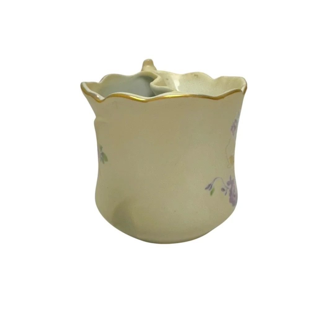 Vintage Victorian Shaving Mug Cup Nippon Hand Painted Floral Porcelain Gold Rim
